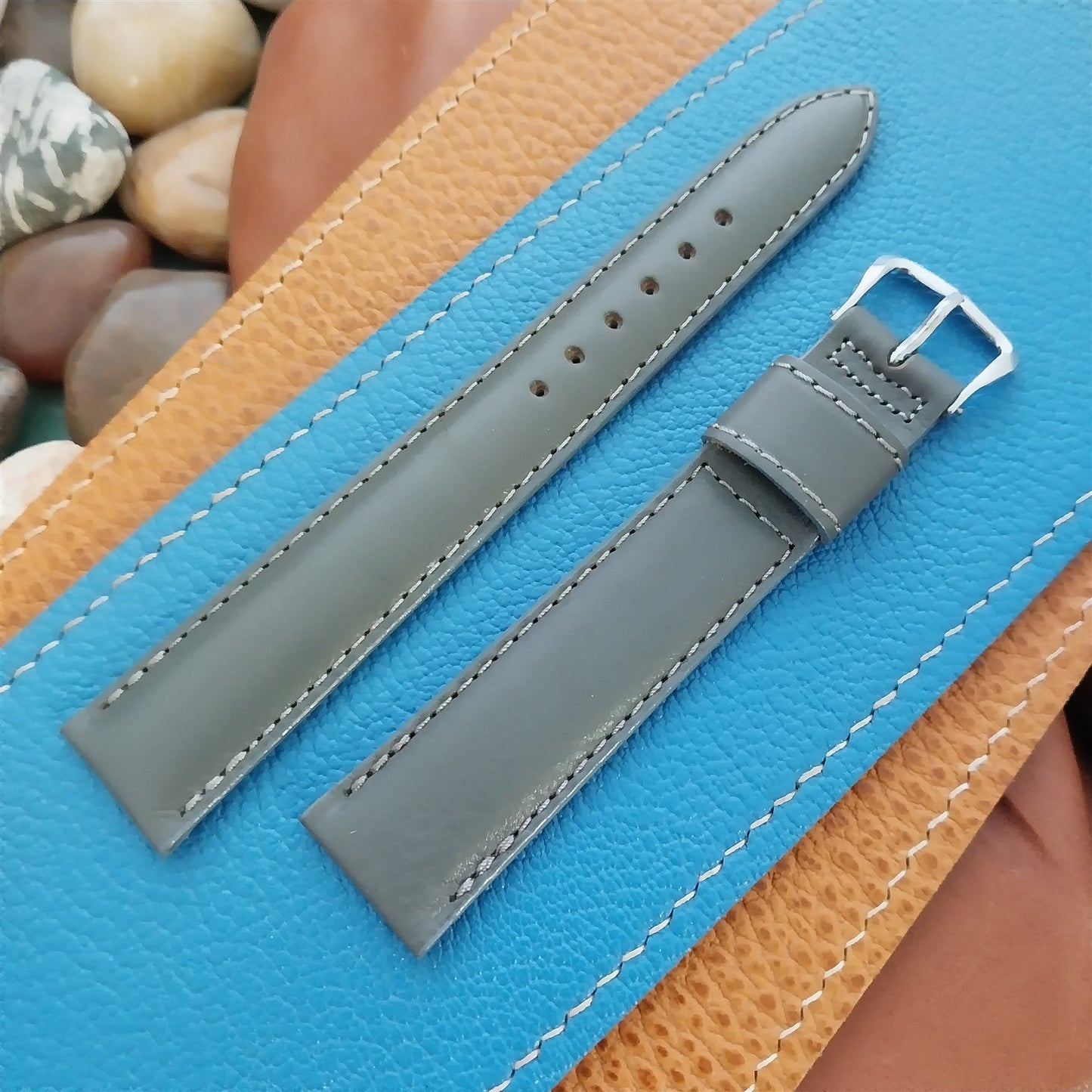 3/4" Kreisler Gray Calfskin Leather Long Unused Classic 50s Vintage Watch Strap