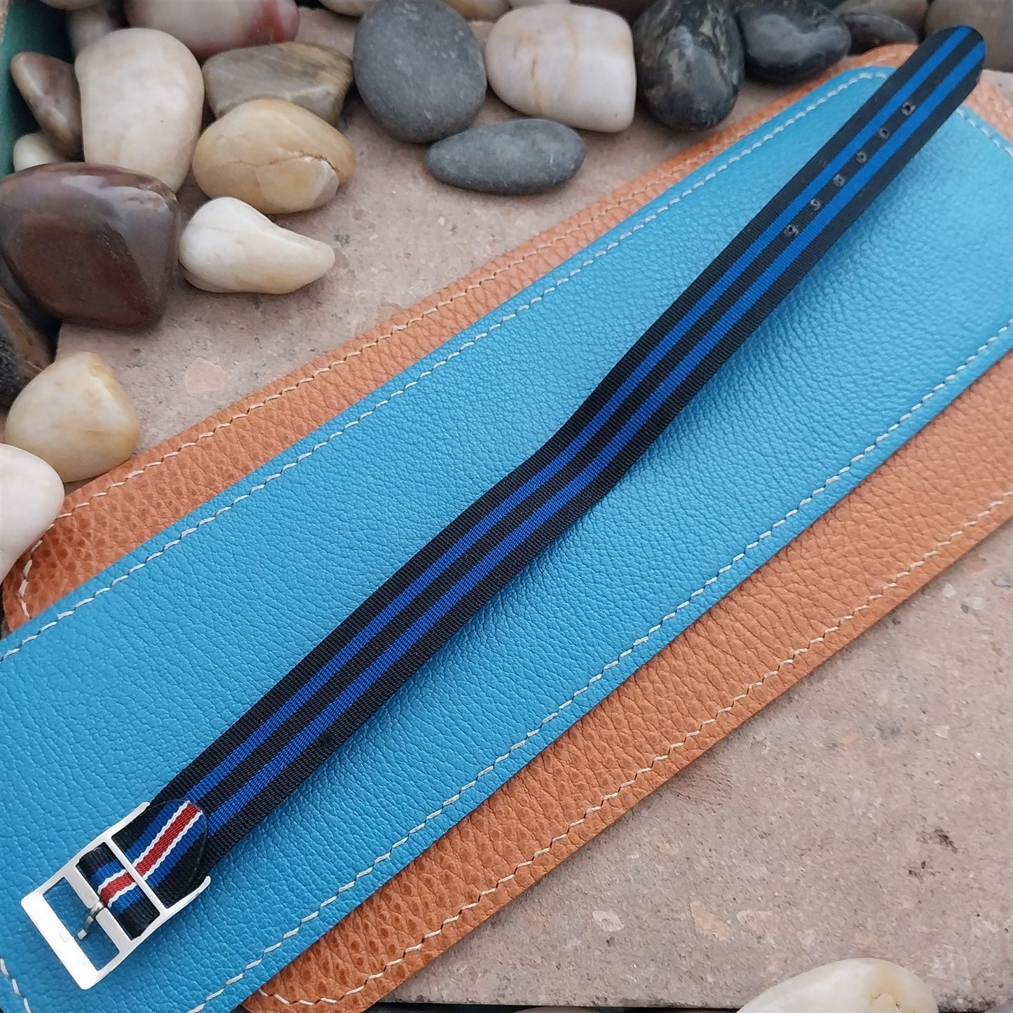 5/8" Perlon Striped 1-Piece Classic 1960s Single Pass Unused Vintage Watch Strap