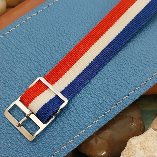 18mm Striped Nylon Military Red White & Blue nos 1960s Vintage Watch Band