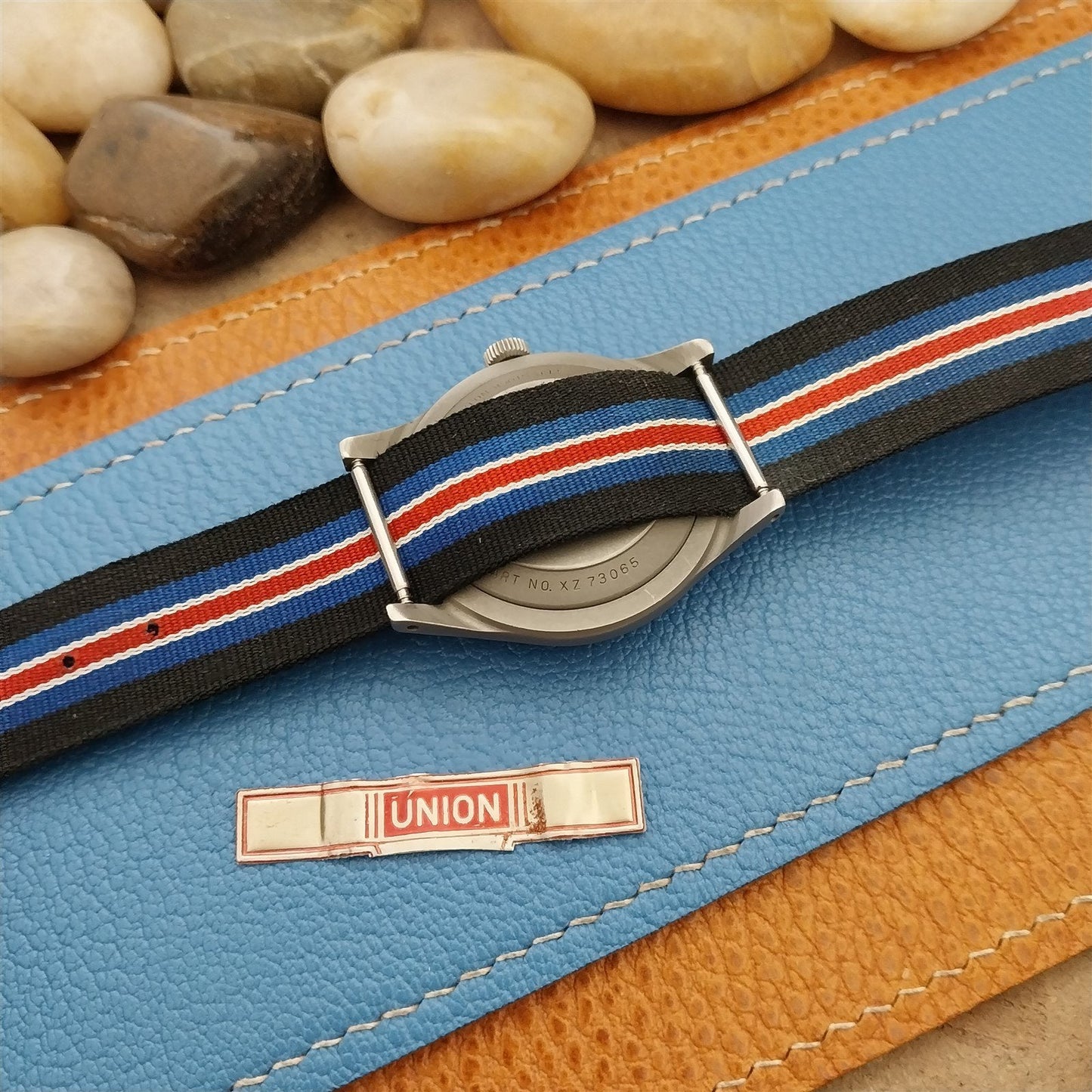Perlon Reversible 18mm Red White Blue Military nos 1960s Vintage Watch Band