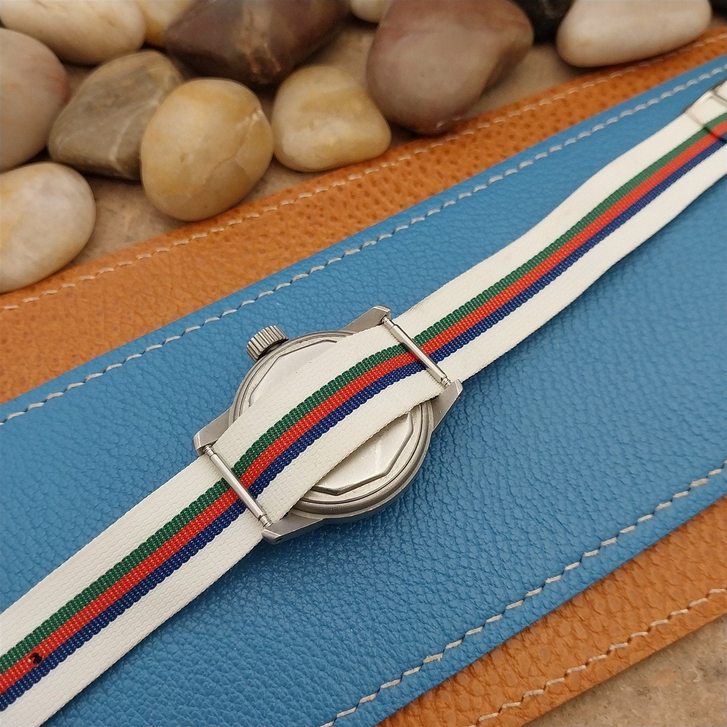 16mm Regimental Striped Nylon Classic Single Pass NOS 1960s Vintage Watch Band