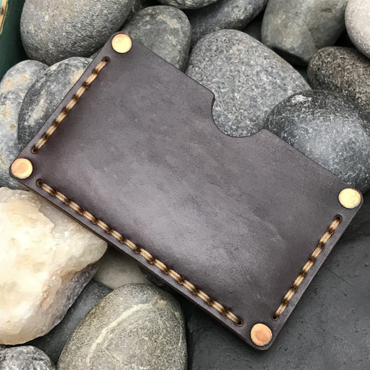Handmade Shell Cordovan Leather Card Wallet Copper Riveted & Double Stitched