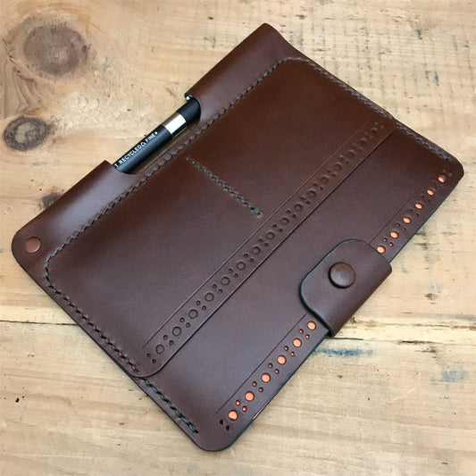 Handmade Brown Italian Buttero Brogue Leather Field Notes Notebook Travel Wallet