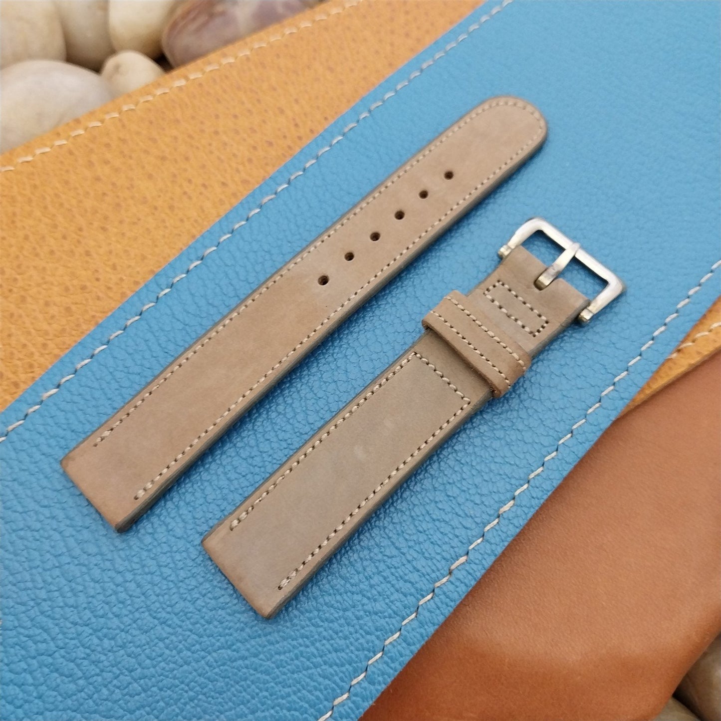 1940s Sueded Calf 16mm Hand-Rolled Edge Vintage Watch Band & Deluxe Buckle