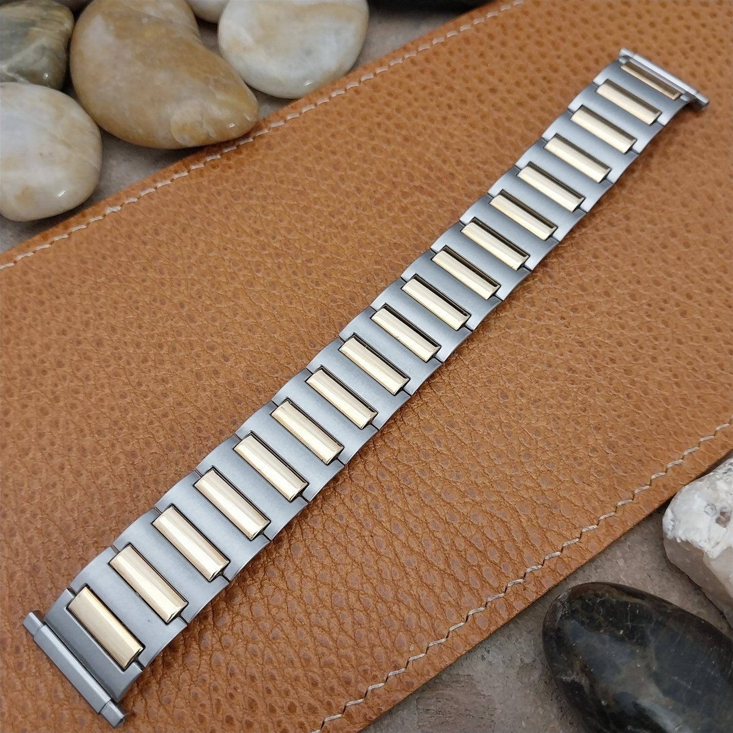 Speidel USA Wide Stainless Steel & Gold Long Expansion Unused Vintage Watch Band