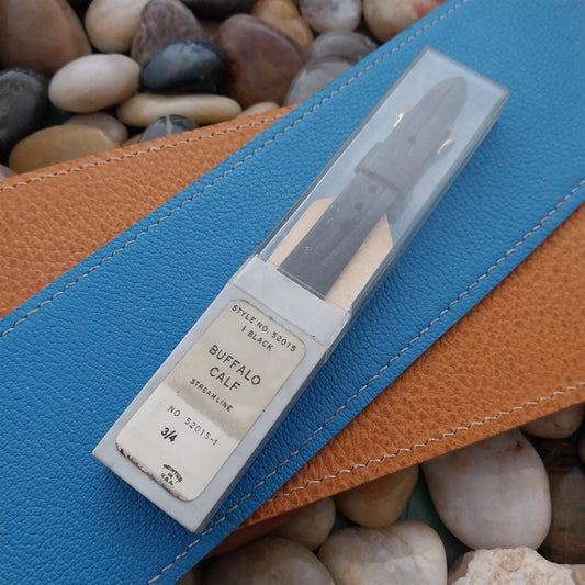 3/4" Kreisler Black Buffalo Calf Leather Classic Unused 1960s Vintage Watch Band