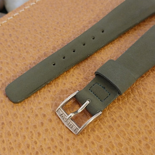 Bulova 19mm Green Corfam Unused Classic nos Vintage Watch Band & Logo Buckle