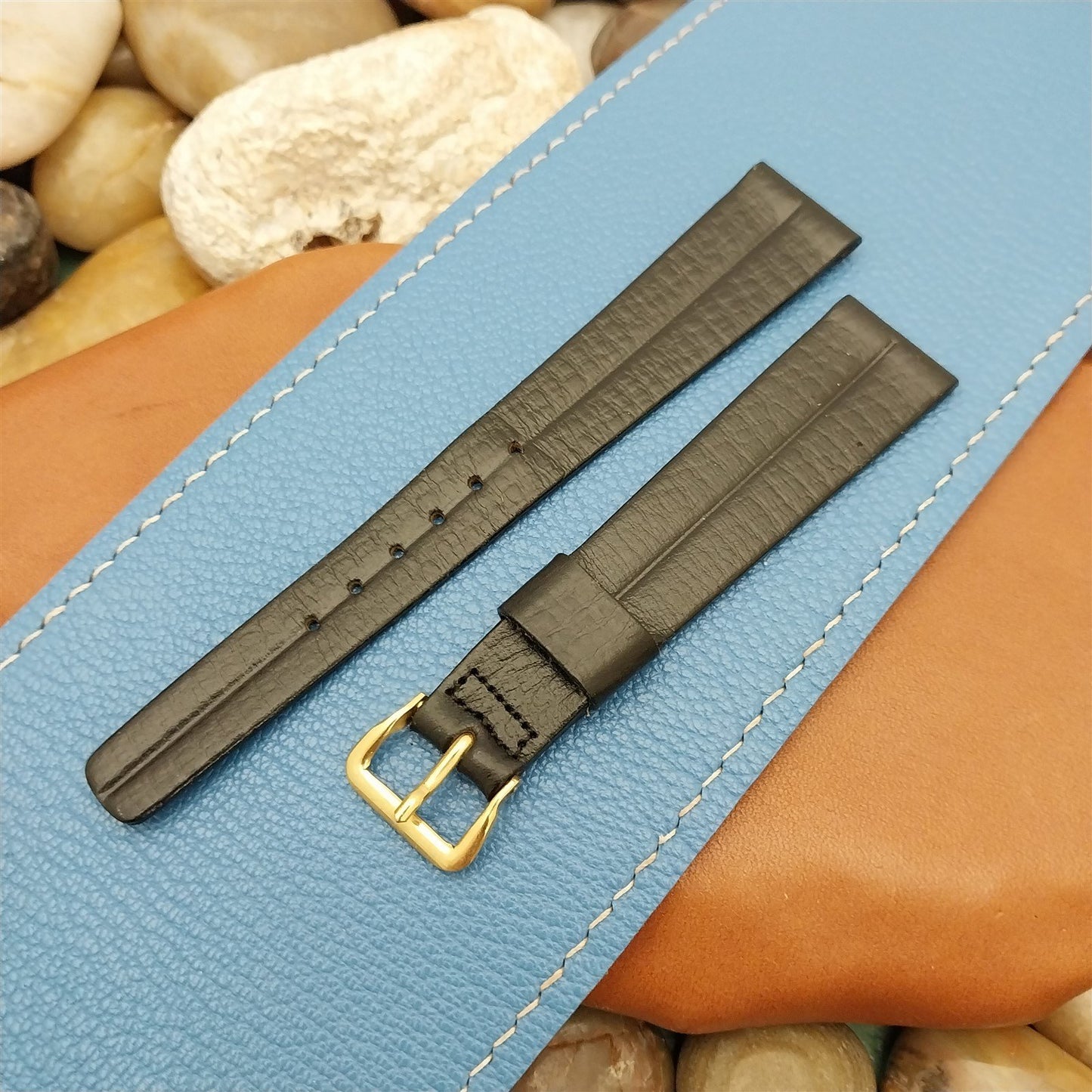 11/16" Kreisler Black DuoLine Saddle Leather Unused 1960s Vintage Watch Strap