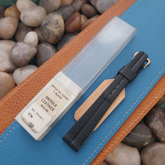 11/16" Kreisler Black DuoLine Saddle Leather Unused 1960s Vintage Watch Strap