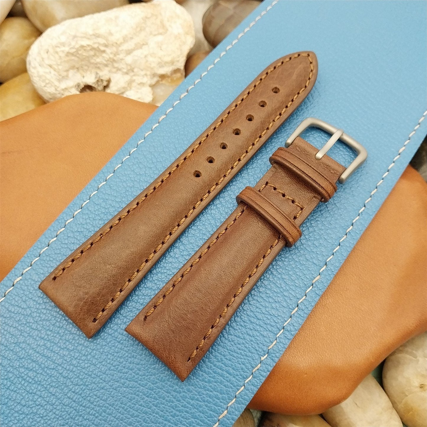 Hadley Roma 22mm Brown Self-Lined Leather Watch Band New in Package