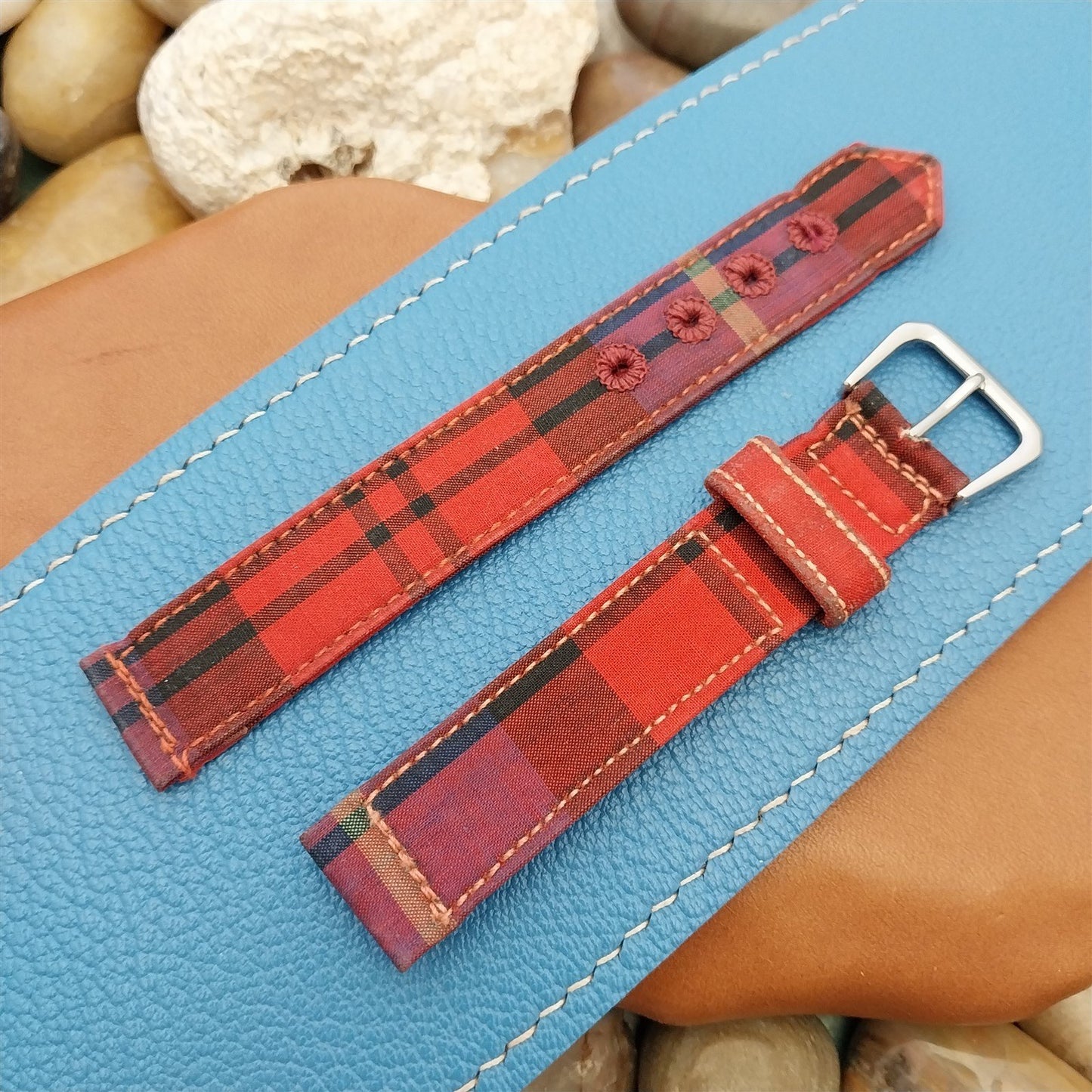 16mm Red Madras Plaid Tropical nos Classic 1950s Unused Vintage Watch Strap