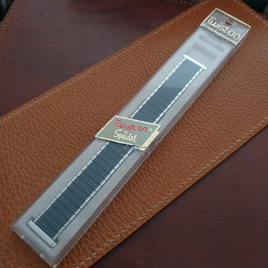 Vintage Speidel 19mm 16mm USA Made Black & Stainless Steel nos Unused Watch Band