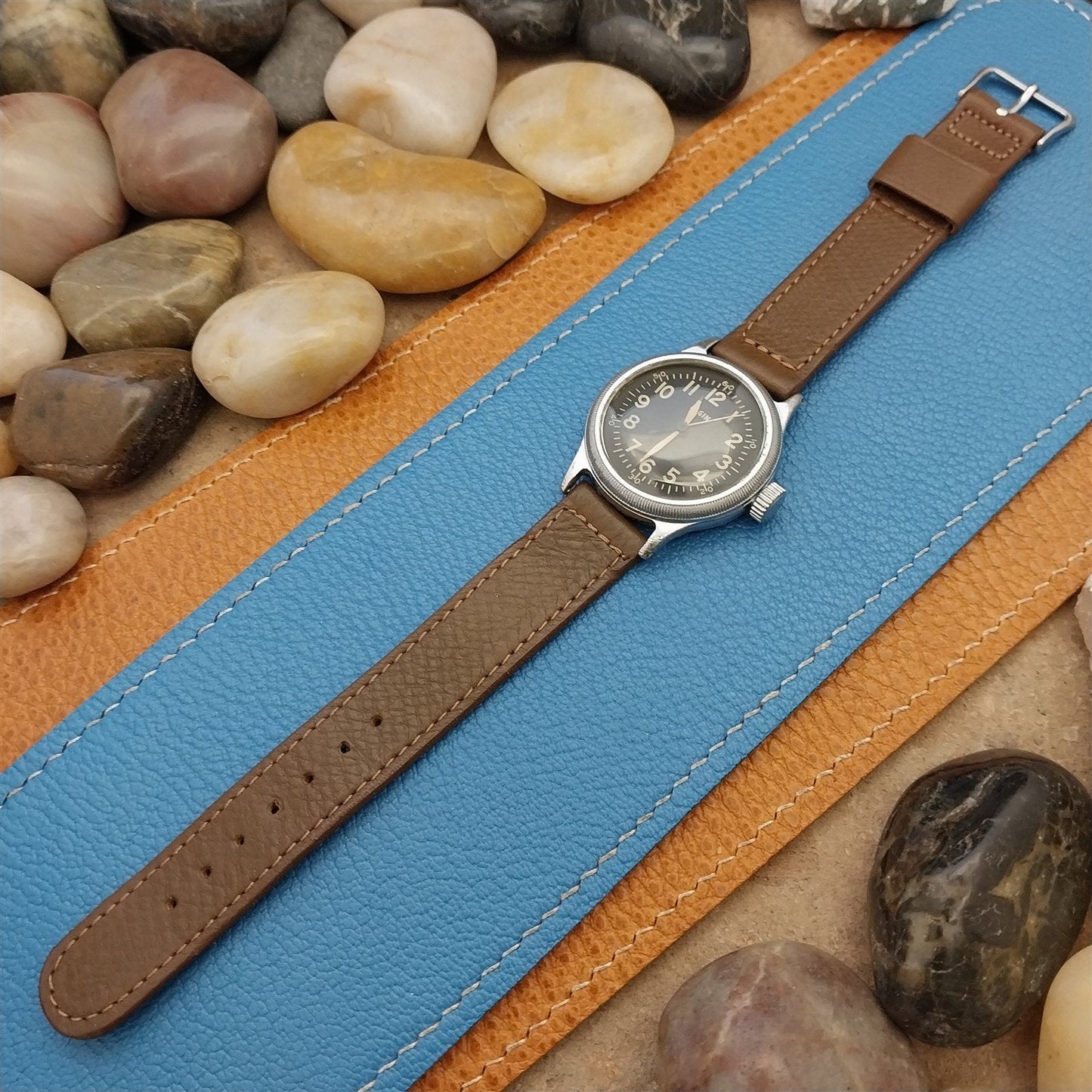 A-11 Elgin Buckle & 5/8" Gemex Brown Calfskin Leather nos Vintage Watch Band