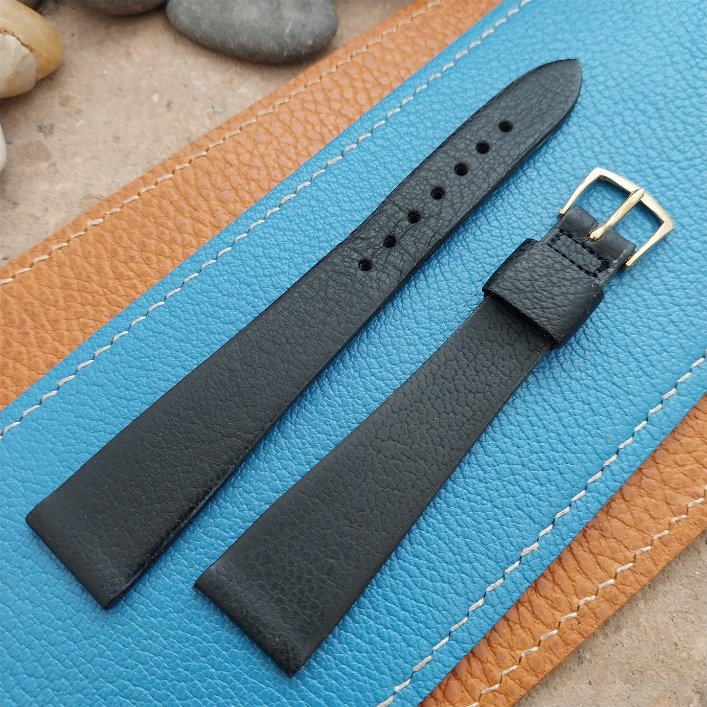 19mm Speidel Long Black Tapered Saddle Leather Unused 1970s Vintage Watch Strap