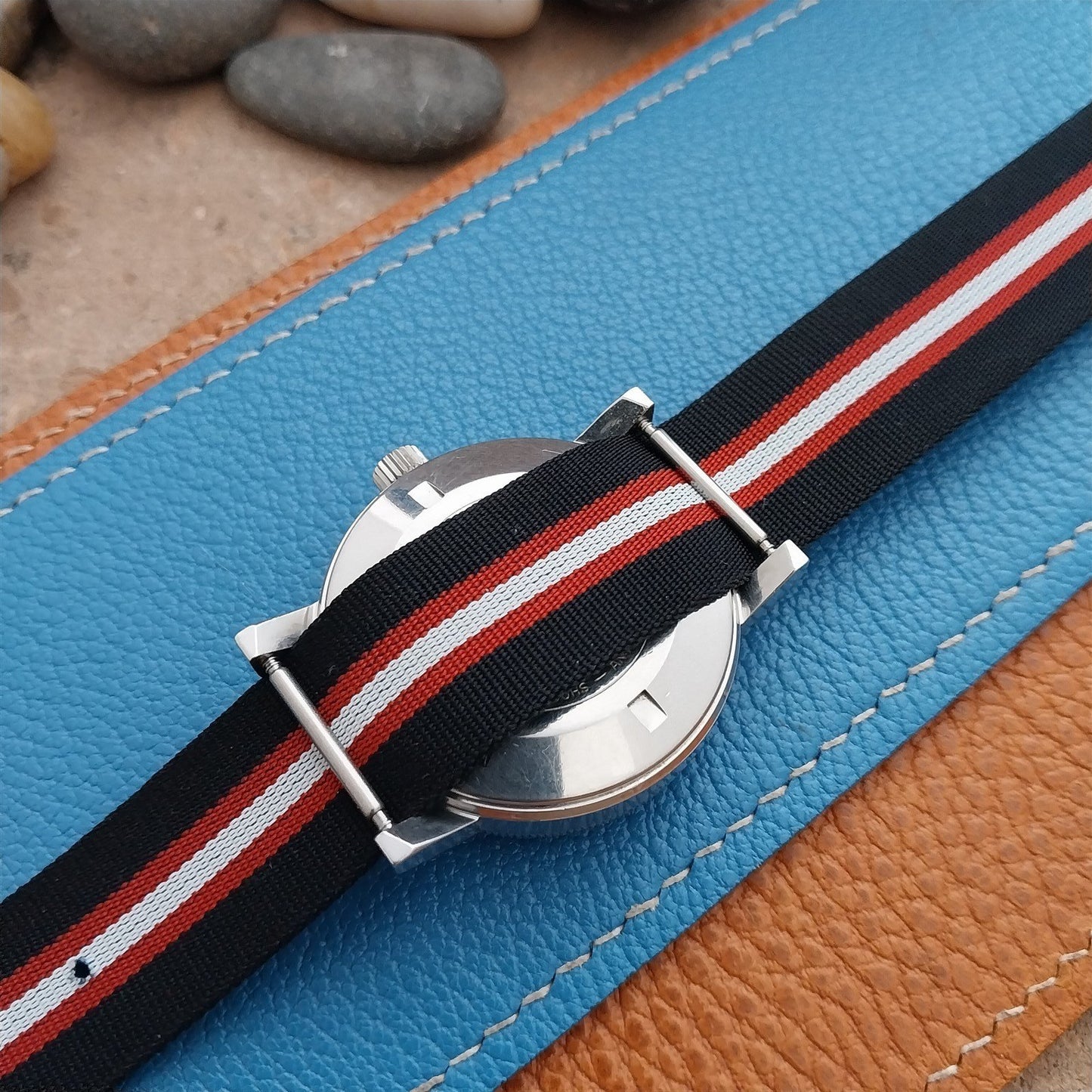 Vintage 18mm Striped Perlon Reversible Classic 1960s Single Pass Watch Strap