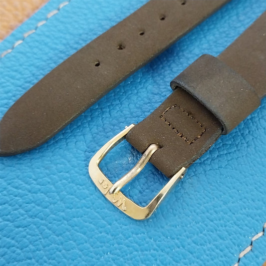 11/16" Wyler Brown Corfam nos 1960s Vintage Watch Band & Gold-Tone Logo Buckle