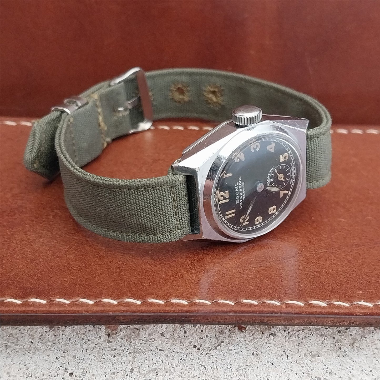 Vintage 1/2" Army Green 1940s Canvas WWII Military Single Pass Field Watch Band