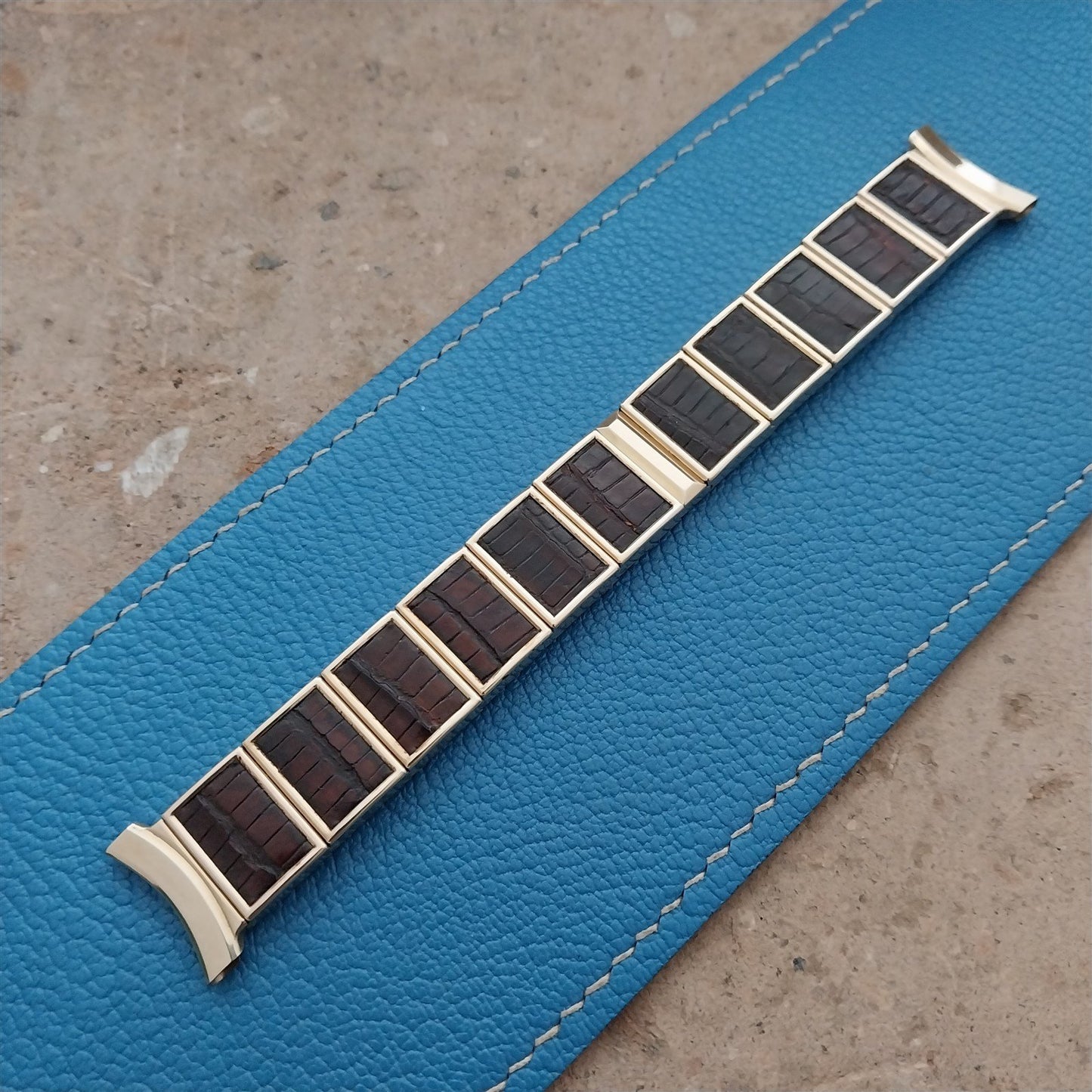 Vintage 19mm 18mm Gold Filled & Alligator Gemex Caballero nos 1950s Watch Band