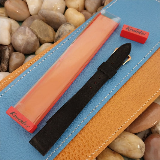 Vintage 16mm Kreisler Long Black Corfam Faux-Suede Classic 1960s nos Watch Band