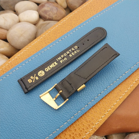 Vintage 5/8" Gemex Black Pin Seal Leather 1950s nos Watch Band & Deluxe Buckle