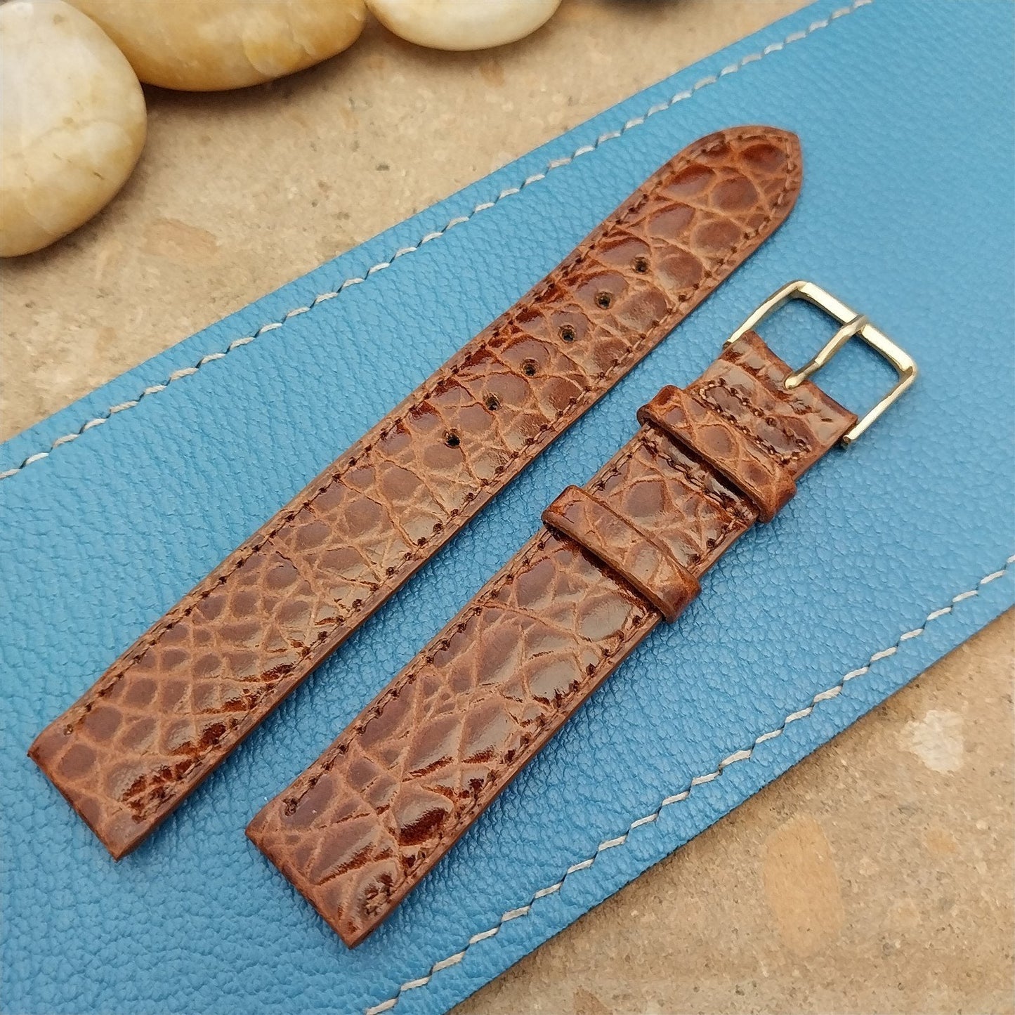 16mm Hadley Roma Brown Crocodile-Grain Leather Unused Watch Band