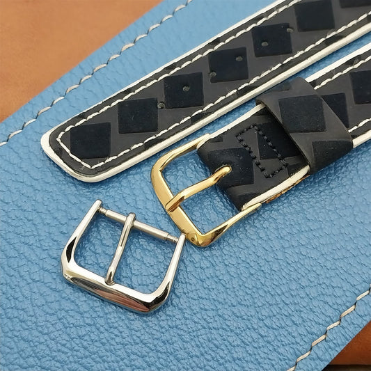 3/4" 19mm Blue Corfam & White Leather unused nos 1960s-1970s Vintage Watch Strap