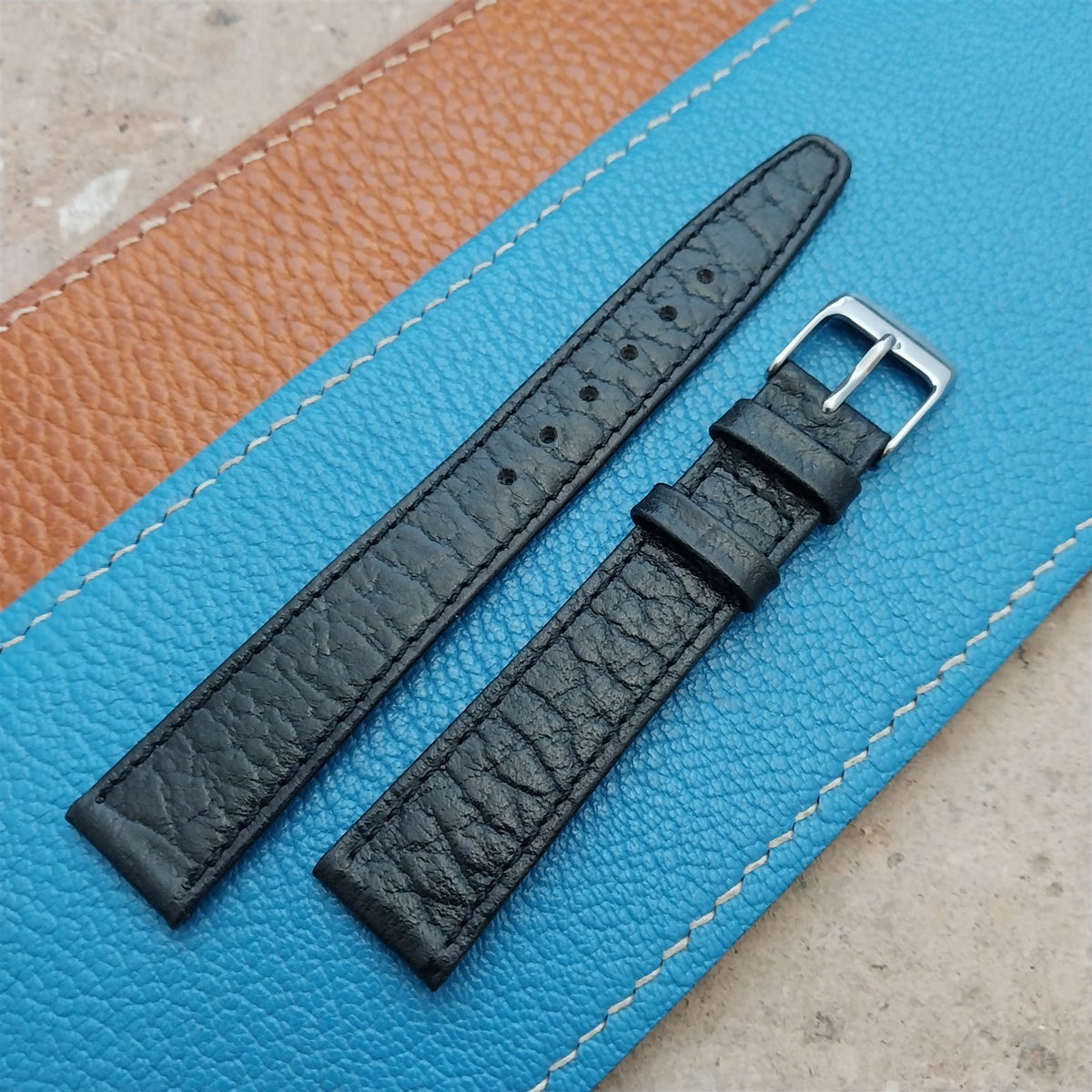 16mm Hadley Roma Black Tapered Leather 16/14 NOS Vintage Watch Strap