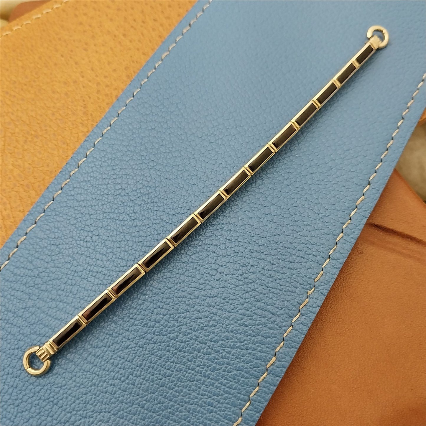 10k Yellow Gold-Filled Speidel Unused 1960s Vintage Watch Band w/ Black Stones