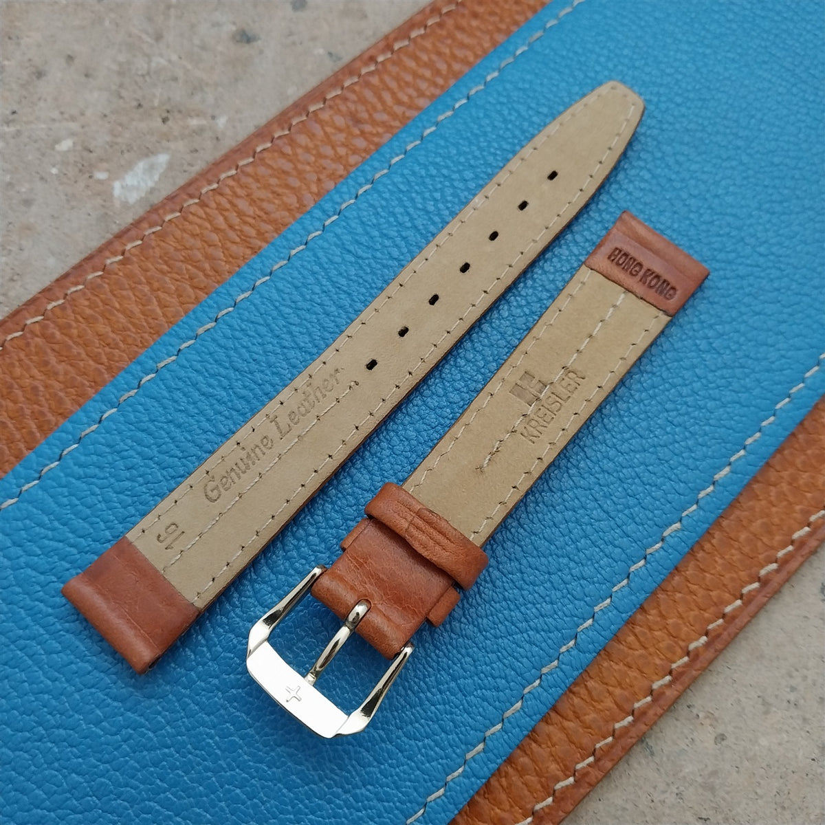 16mm Kreisler Tapered Brown Ridged Leather Unused Vintage Watch Band
