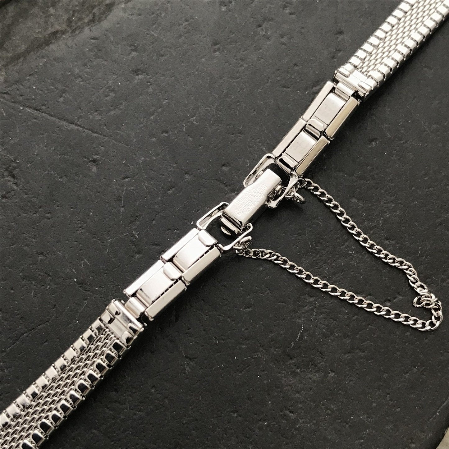 1/2" Bulova Rhodium Plate Stainless Steel Unused Ladies 1970s Vintage Watch Band