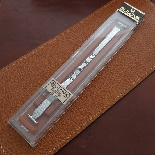 1/2" Bulova Rhodium Plate Stainless Steel Ladies 70s Vintage Cocktail Watch Band