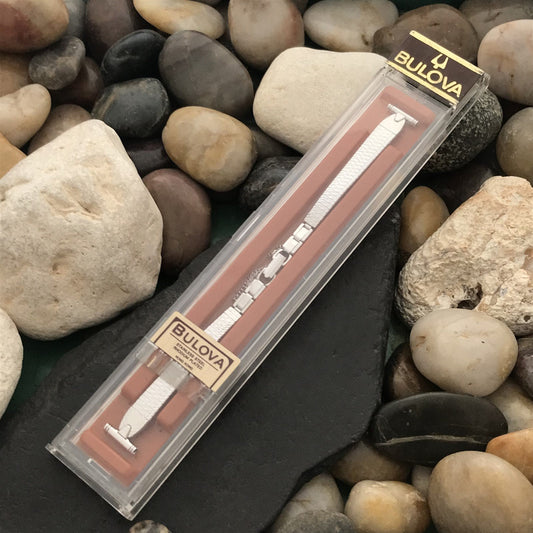 1/2" Bulova Rhodium Plate Stainless Steel Unused Ladies 1970s Vintage Watch Band