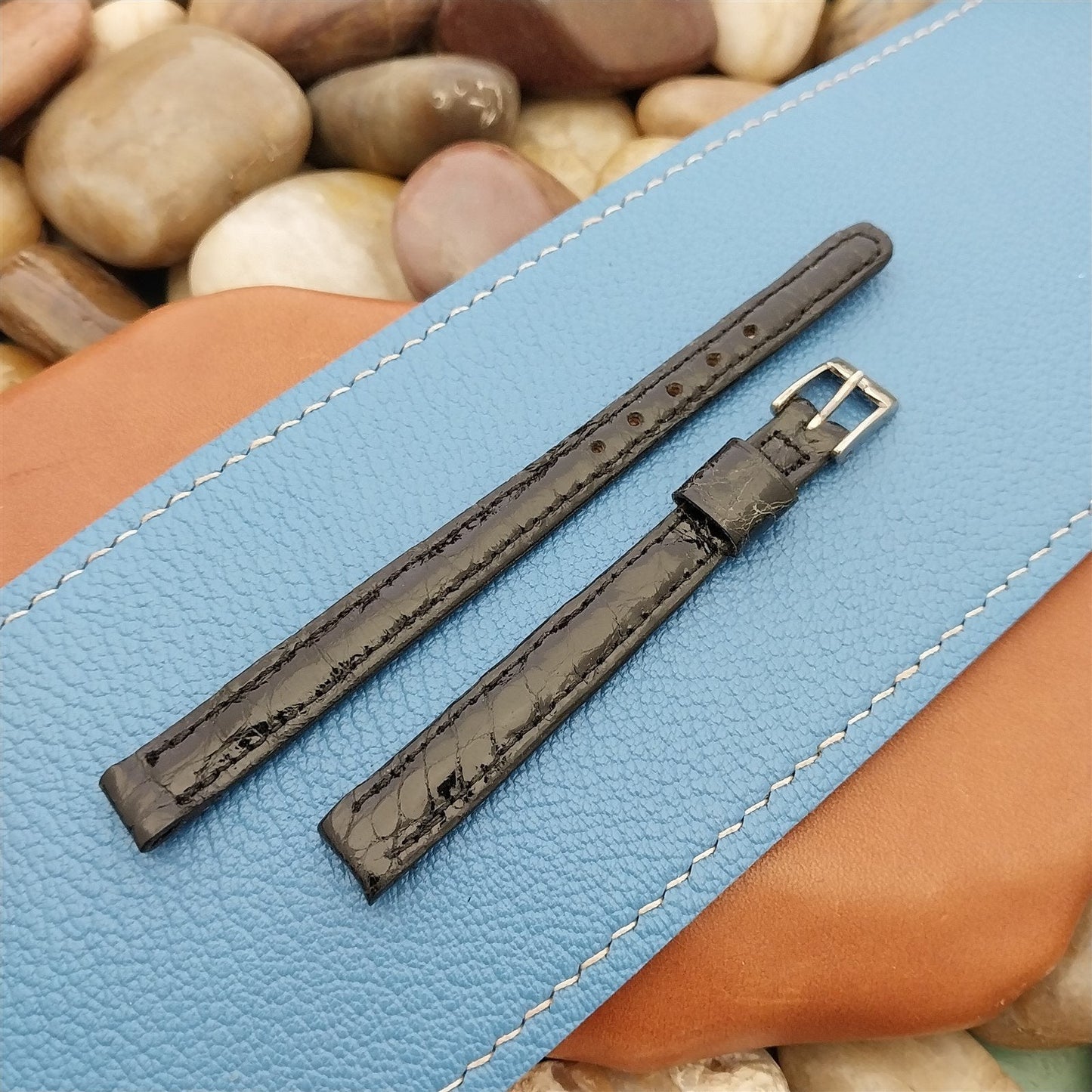 3/8" Black Alligator Long Ladies Gemex Unused nos 1950s Vintage Watch Band