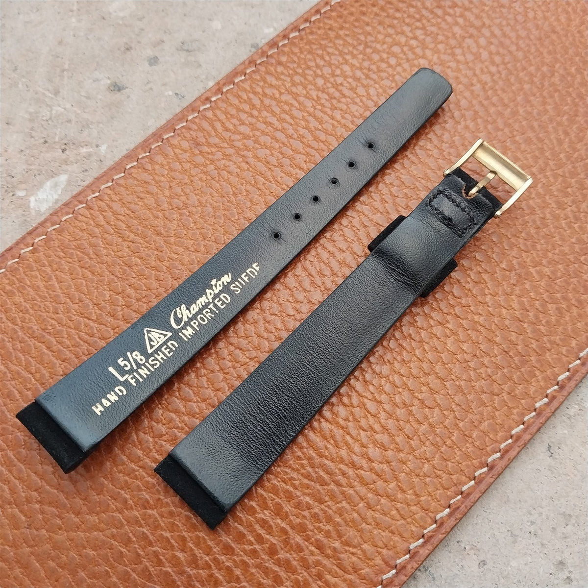 16mm Long JB Champion Tapered Black Suede 1960s Vintage Watch Strap