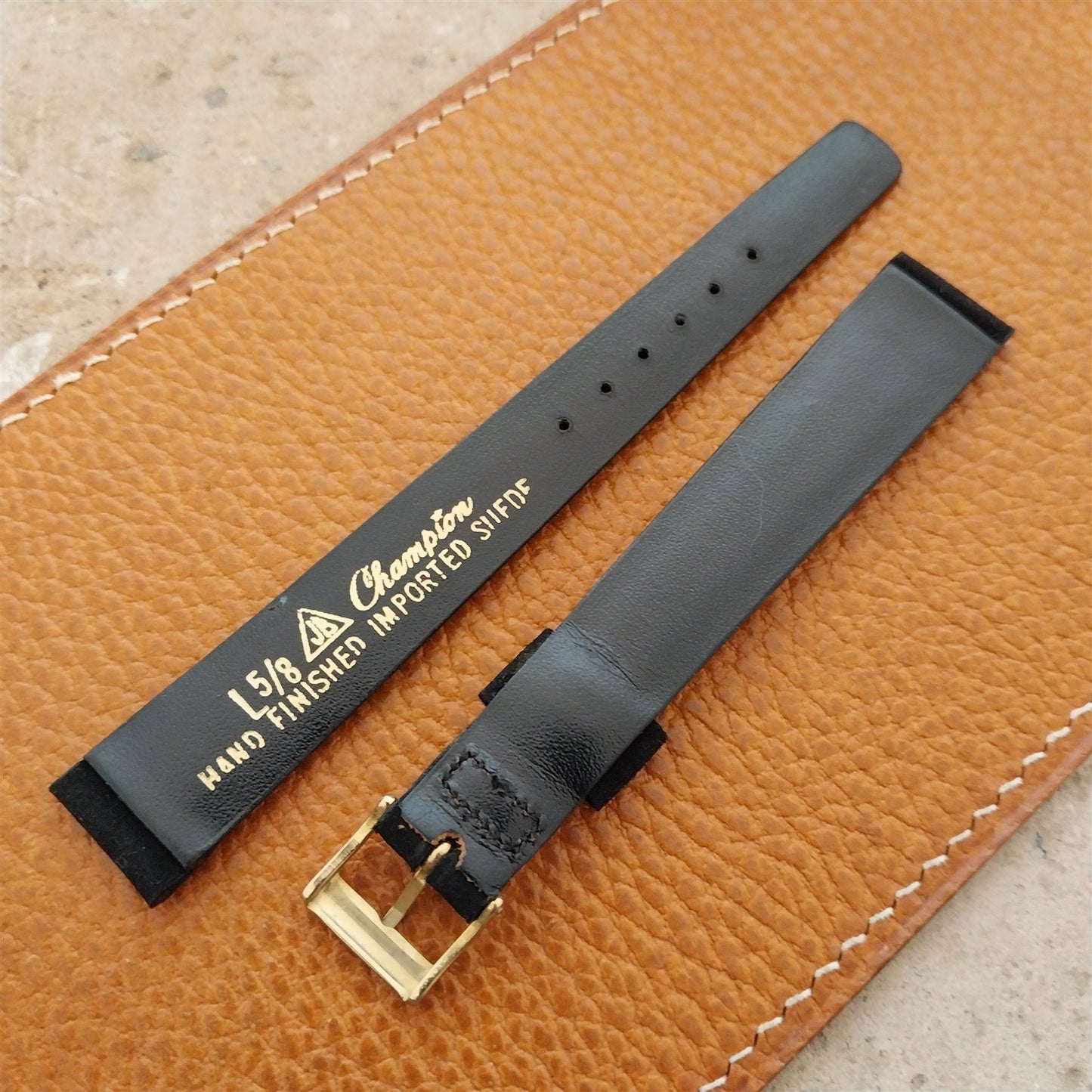 16mm Long JB Champion Tapered Black Suede Unused nos 1960s Vintage Watch Band
