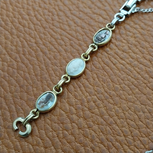 Yellow & White Gold-Fill Cameo Shell Ladies 1960s Vintage Cocktail Watch Band