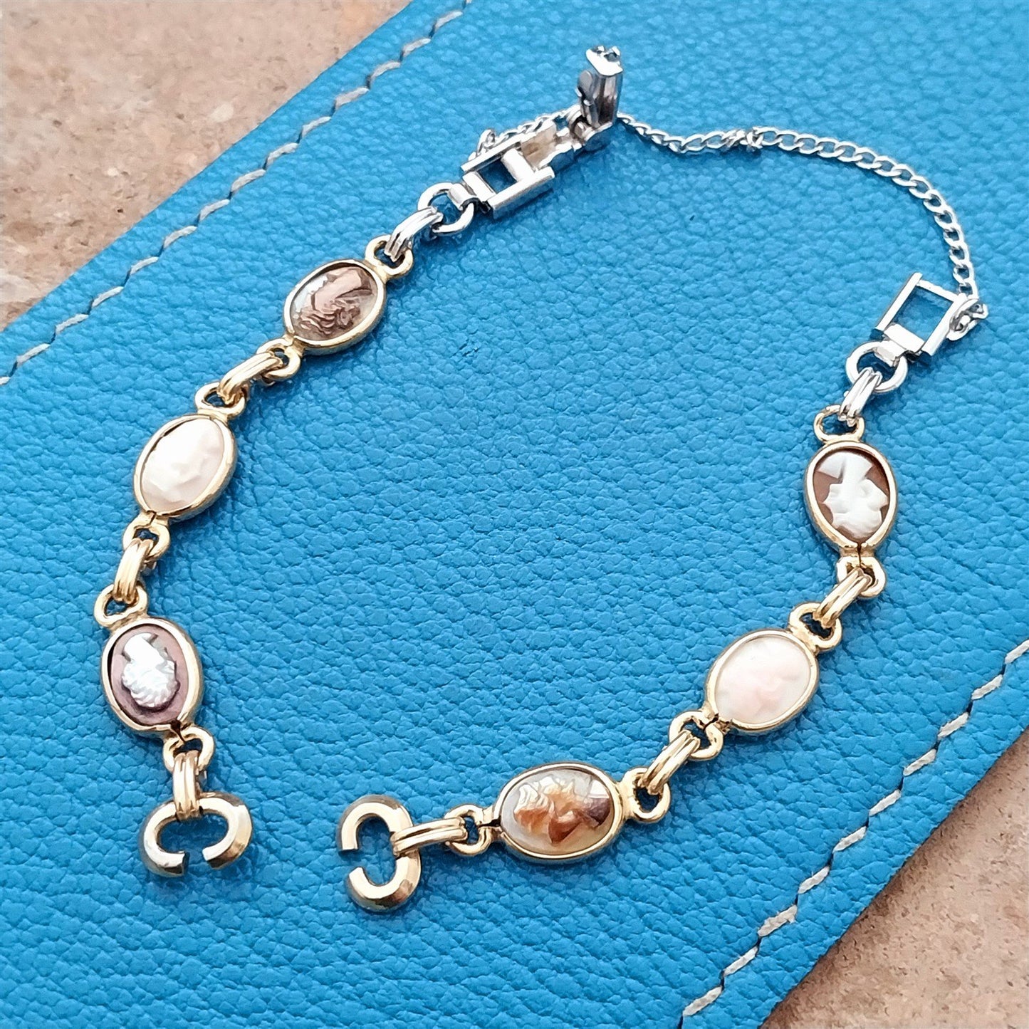 Yellow & White Gold-Fill Carved Shell Cameo Ladies Vintage Cocktail Watch Band