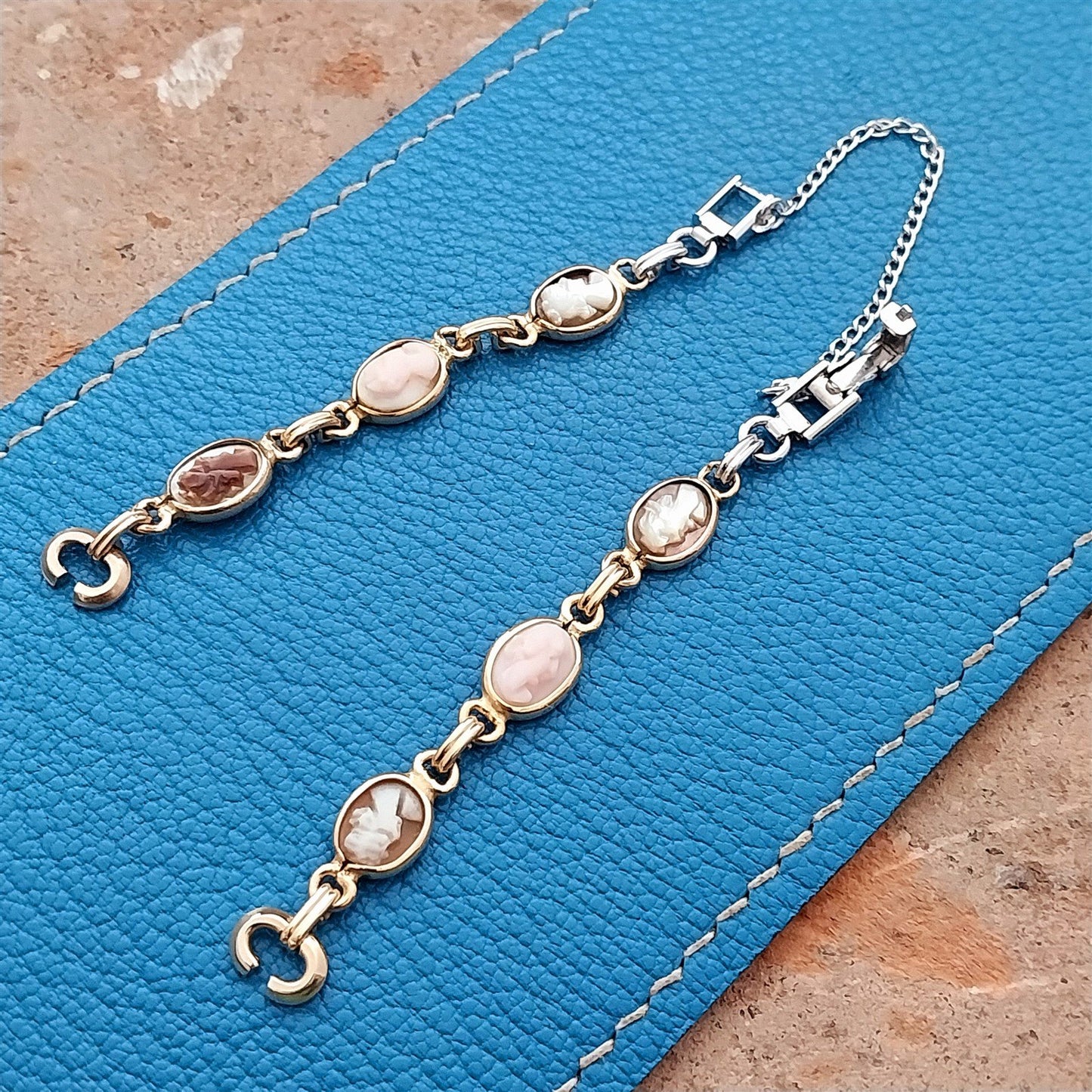 Yellow & White Gold-Filled Shell Cameo Ladies Vintage Cocktail Watch Band