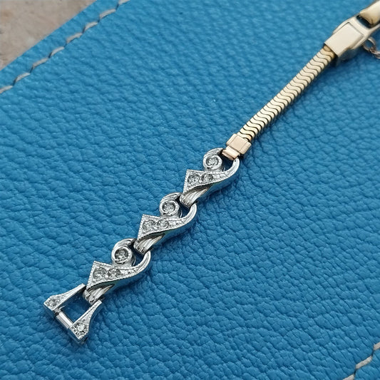 50s Ladies White & Yellow Gold-Filled Rhinestone Unused Vintage Watch Band