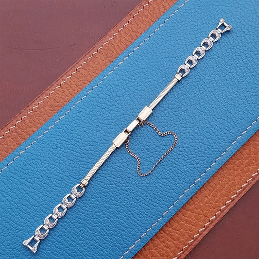 1950s Ladies Yellow & White Gold-Fill Rhinestone Vintage Cocktail Watch Band