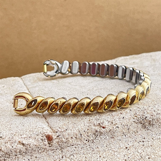 12k Gold-Filled & Brown Glass Stone Ladies Bretton Unused 1940s Vintage Watch Band