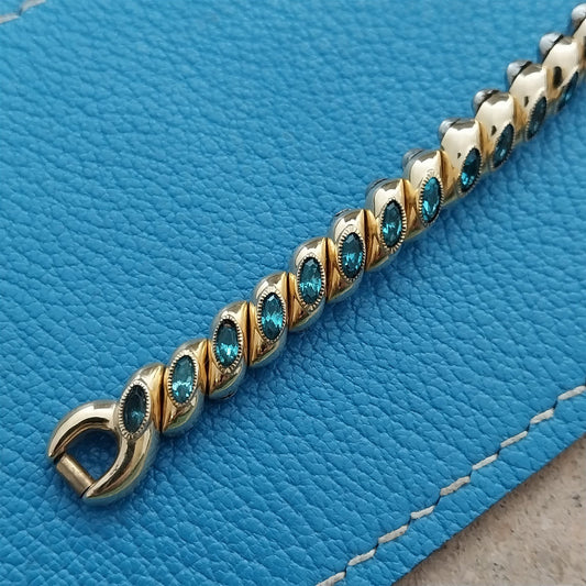 Bretton Gold-Filled & Blue Glass Art Deco 1940s Cocktail Watch Band