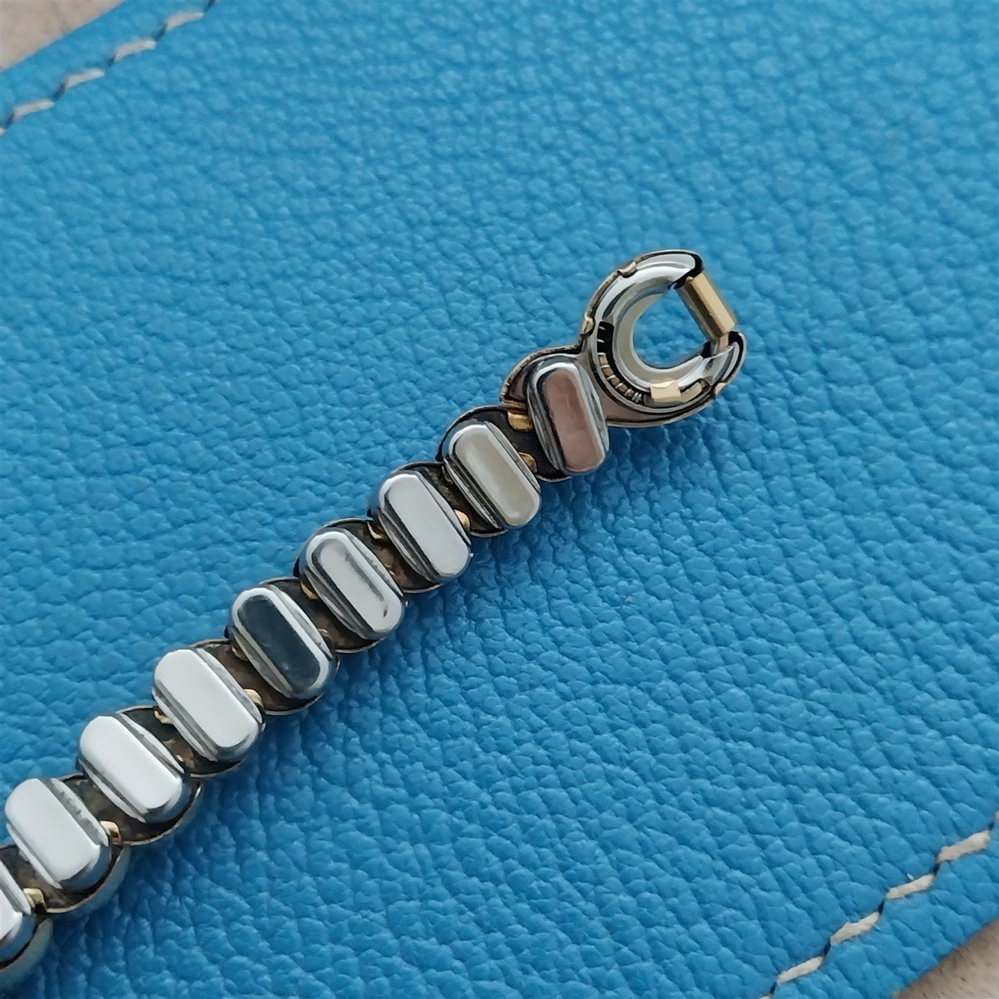 Bretton Gold-Filled & Blue Glass Art Deco 1940s Cocktail Watch Band