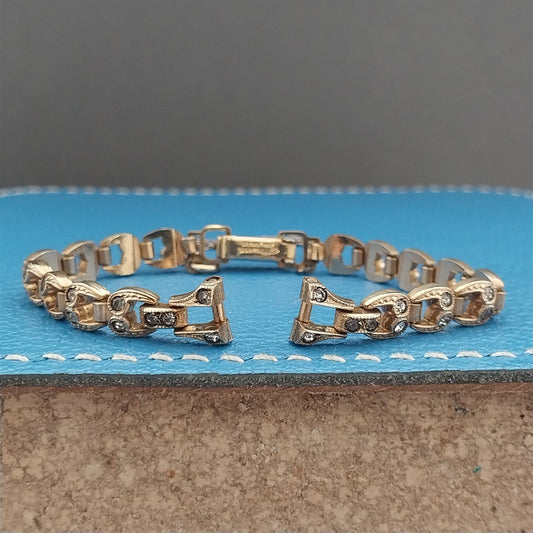 Ladies Gold-Fill & Rhinestone Harwood 1940s Vintage Cocktail Watch Band