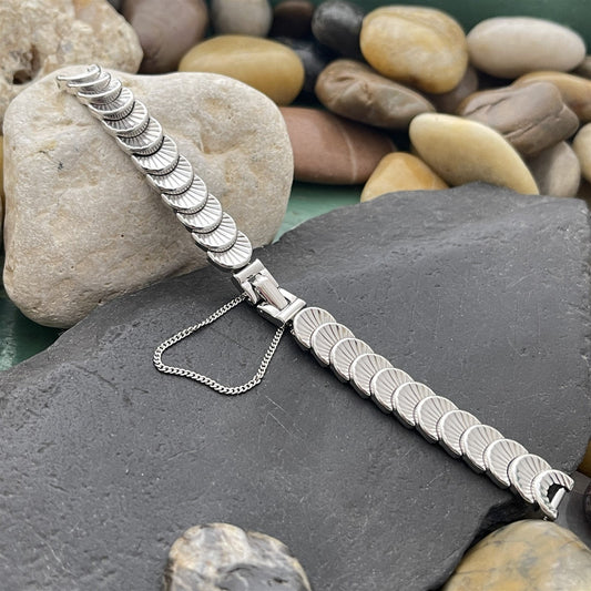 White Gold-Filled Kreisler Shell Coin-Link Ladies Unused 50s Vintage Watch Band