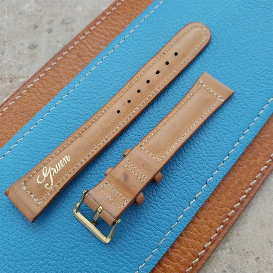 5/8" Gruen Calf Leather Unused Vintage Watch Strap & Gold-Filled Logo Buckle