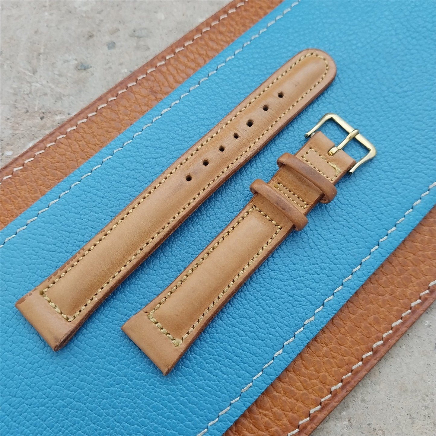 5/8" Gruen Calf Leather Unused Vintage Watch Strap & Gold-Filled Logo Buckle