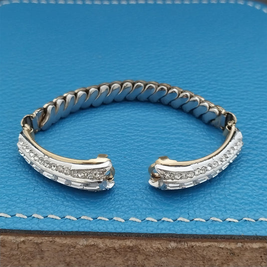 Ladies Yellow & White Gold-Fill Rhinestone Unused 50s Vintage Cocktail Watch Band