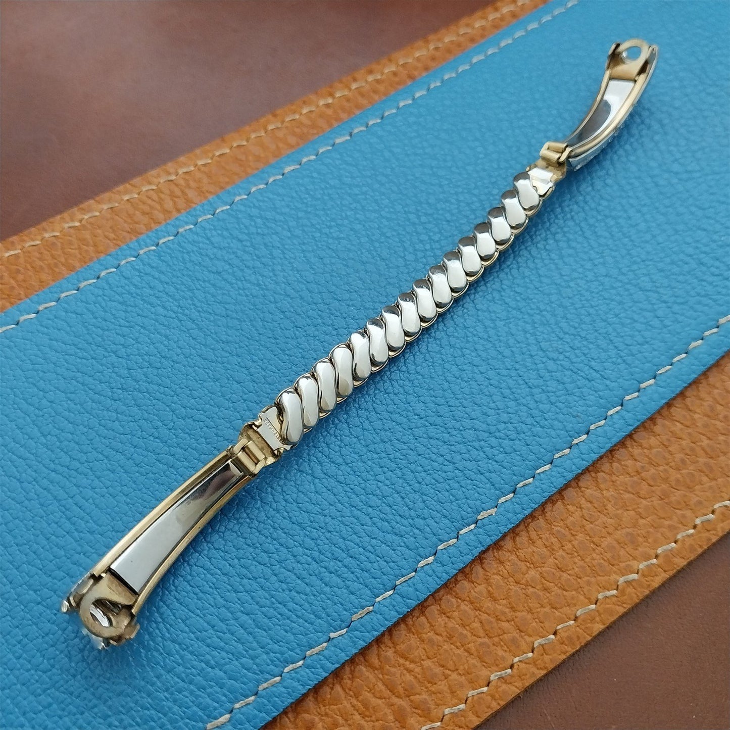 Ladies Yellow & White Gold-Fill Rhinestone Unused 50s Vintage Cocktail Watch Band