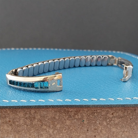 Ladies Gold-Filled Blue Rhinestone Unused 1950s Vintage Cocktail Watch Band